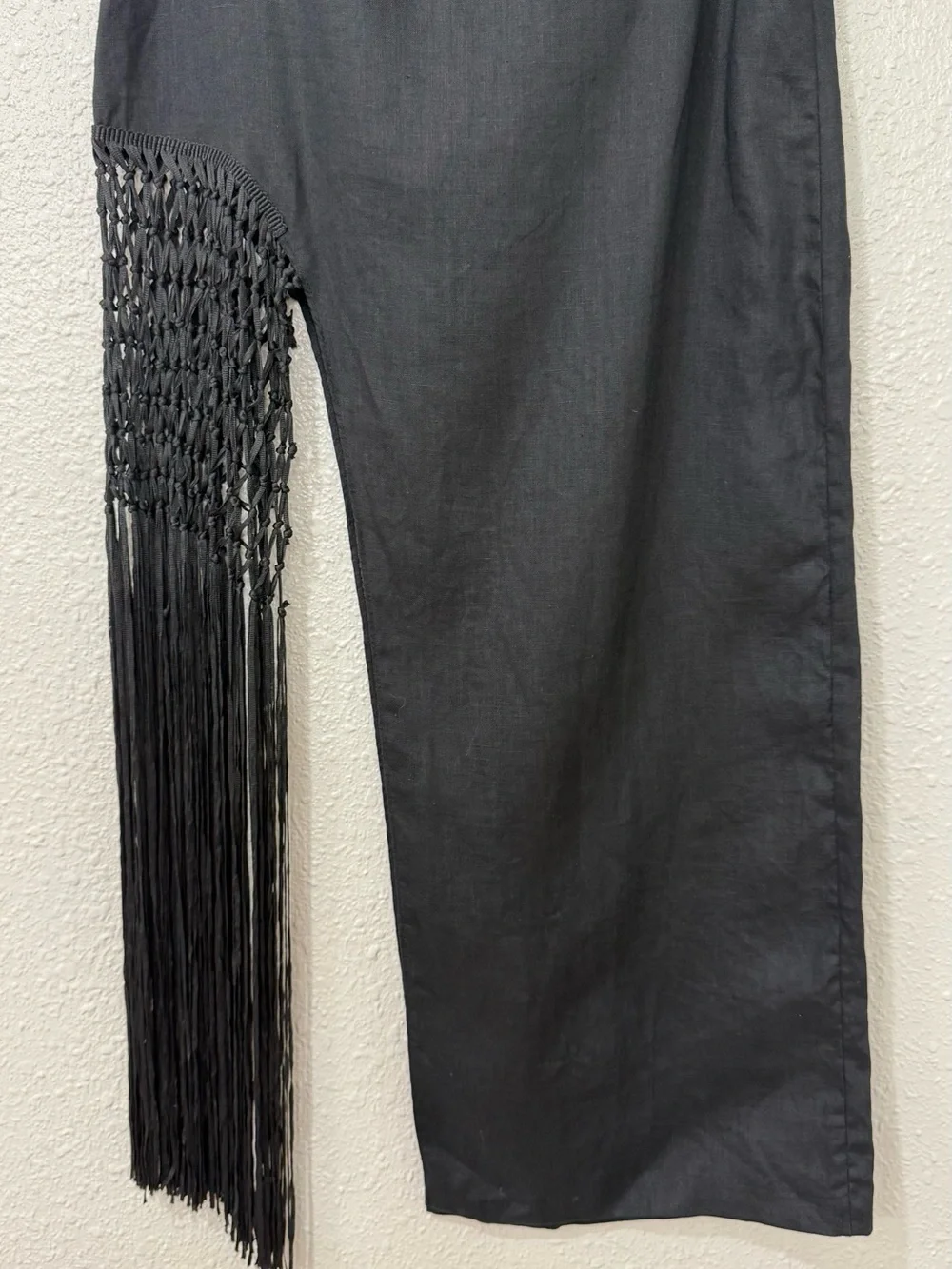 ZARA Black High Waist Fringed Linen Midi Skirt Size XS Bloggers Fave Holiday